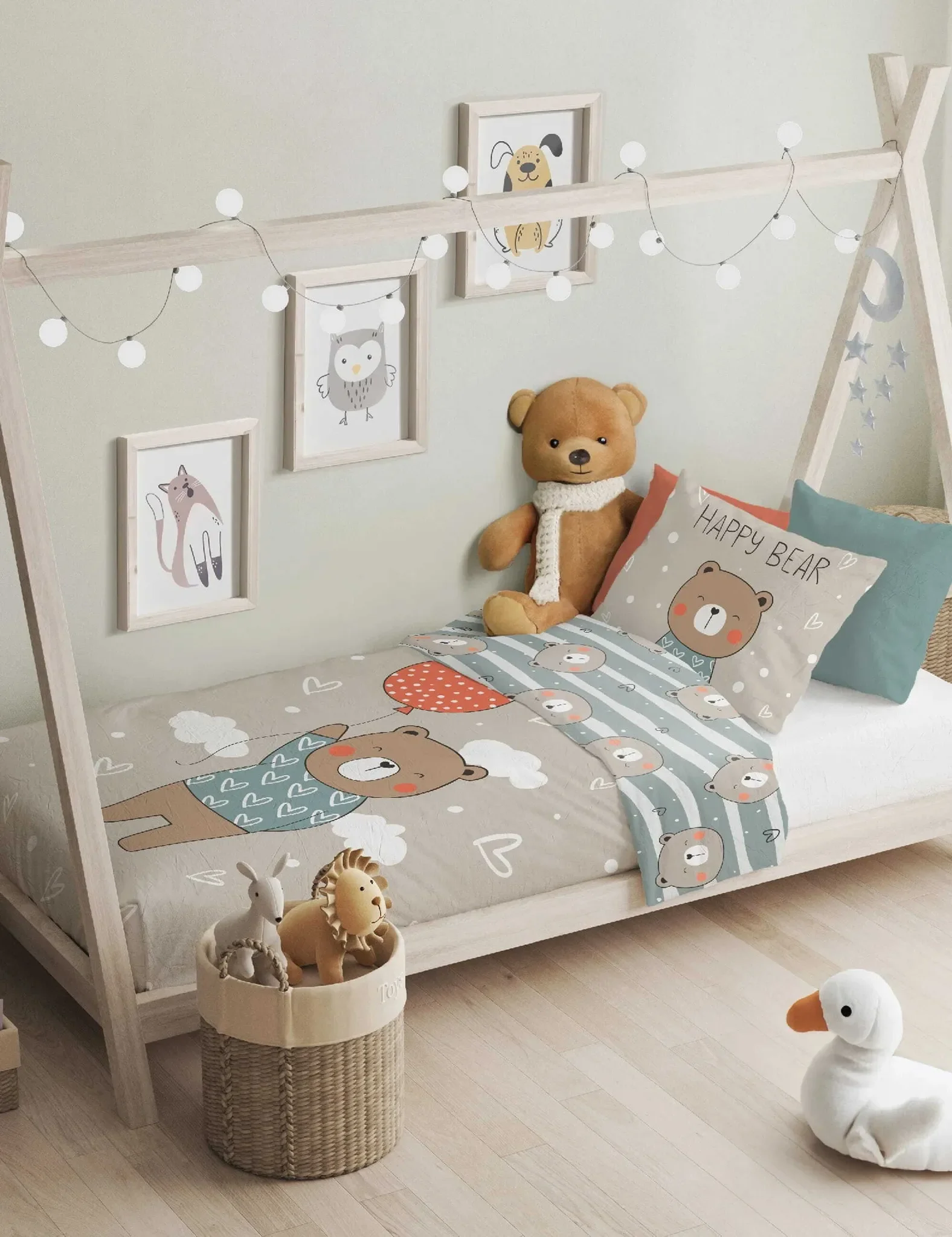 Babybettwäsche 2-teilig – 100 × 135 cm, Motiv „Happy Bear“